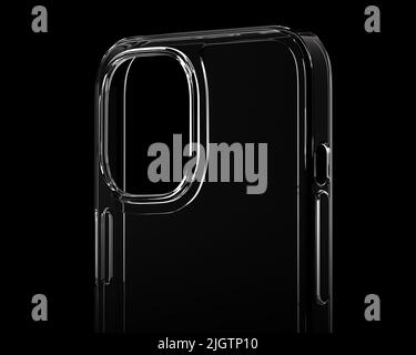 3d illustrazione della custodia trasparente glassy per cellulare copertura di protezione sfondo nero e materiale riflettente lucido Foto Stock
