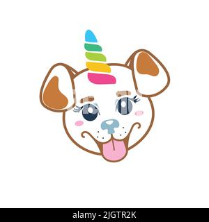 Cute unicorn cucciolo bambini clipart vettore. Felice illustrazione del cane Illustrazione Vettoriale