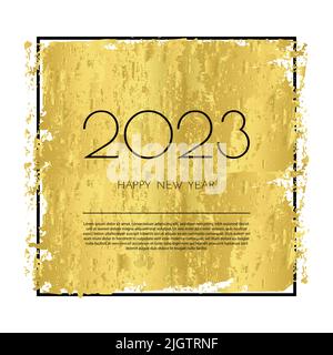 Biglietto di auguri per l'anno nuovo 2023. Texture dorata su sfondo bianco. Sfondo con numeri 2023. Illustrazione vettoriale. Illustrazione Vettoriale