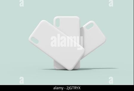 Custodia per smartphone, modello di copertura vuoto isolato su sfondo di colore neutro. Protezione in plastica per telefono bianco per la presentazione del design di branding Foto Stock