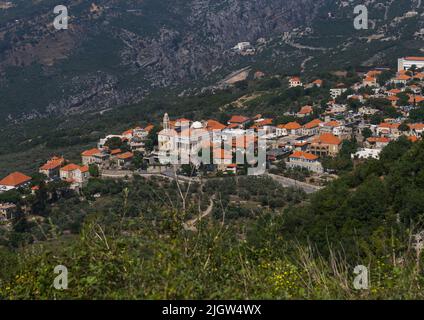 Vista del villaggio, Monte Libano, Douma, Libano Foto Stock