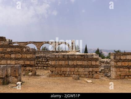 Rovine del Aanjar Umayyyyyad nella valle di Beeka, il Governatorato di Beqaa, Anjar, Libano Foto Stock