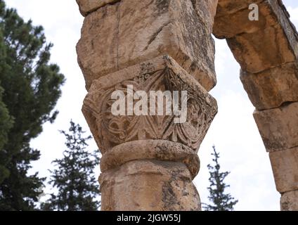 Rovine del Aanjar Umayyyyyad nella valle di Beeka, il Governatorato di Beqaa, Anjar, Libano Foto Stock