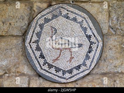 Uccello su un mosaico bizantino piastrelle nel museo del Palazzo di Beiteddine, Monte Libano Governorato, Beit ed-Dine, Libano Foto Stock