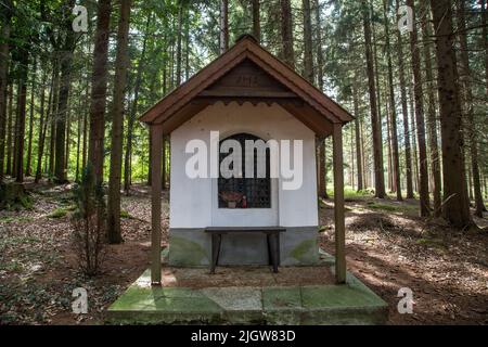 Cappella in una foresta vicino a Großschönau, Waldviertel, Austria Foto Stock