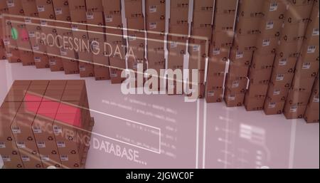 Immagine dell'elaborazione dei dati su una pila di scatole di cartone Foto Stock