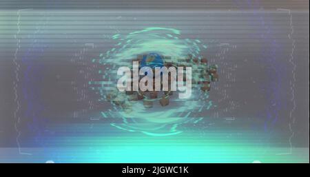 Immagine del trattamento dei dati su cartoni e globi Foto Stock