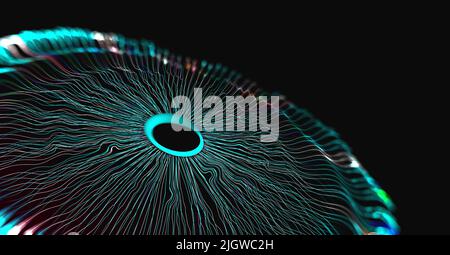 Illustrazione astratta 3D. Concetto di background dei big data tecnologici. Onda, punti, linee di ondulazione. Concetto di visualizzazione ai, universo digitale Foto Stock