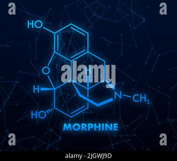 Etichetta icona formula chimica concetto morfina, illustrazione vettoriale font di testo Illustrazione Vettoriale