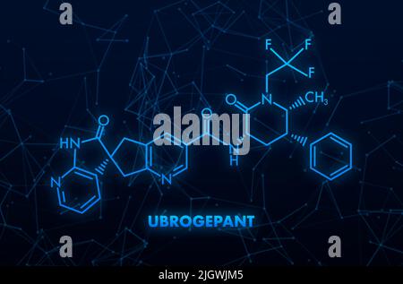 Molecola di farmaco di emicrania Ubrogepant. Formula scheletrica. Illustrazione vettoriale Illustrazione Vettoriale