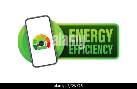 Efficienza energetica ecologica. Logo Vector. Concetto grafico. Sfondo verde di energia Illustrazione Vettoriale