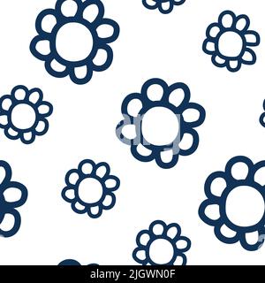 Senza cuciture motivo blu scuro di fiori da parte dei bambini a mano Illustrazione Vettoriale