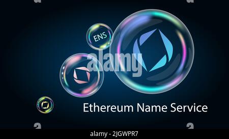 ENS Ethereum Nome Servizio simbolo token in bolla sapone. Nomi decentralizzati per portafogli, siti Web e altro ancora. La piramide finanziaria scoppierà presto e d Illustrazione Vettoriale