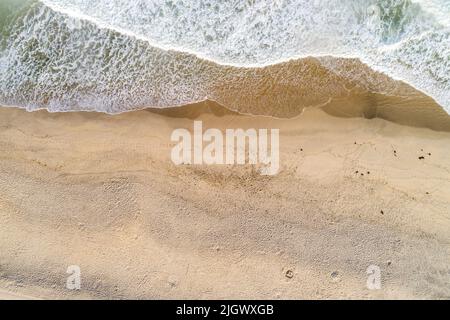Vista aerea della spiaggia sabbiosa tropicale e l'oceano. Spazio di copia Foto Stock