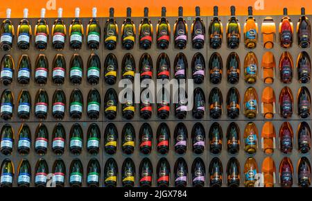 Frédéric Raspail mostra la cantina dove il crémant è prodotto nel modo tradizionale da uve Clairette. Saillans, Drôme, Francia Foto Stock