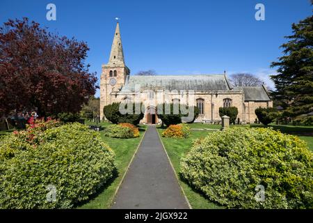 St Lawrence's Church, Warkworth, Northumberland, Inghilterra, Regno Unito, Europa Foto Stock