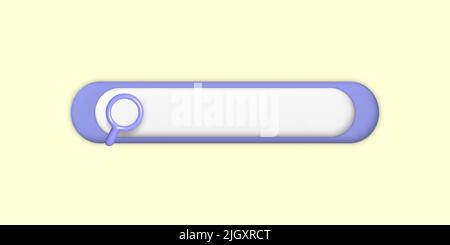 3D modello di barra di ricerca per il sito Web. Icona dell'indirizzo e della barra di navigazione gialla. Ricerca navigazione per browser. Concept design creativo in stile cartoon Illustrazione Vettoriale
