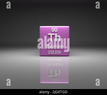 Cubo con tabella periodica numero di torio 90, rendering 3D Foto Stock