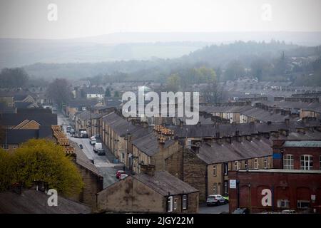 Case a schiera nella città di Burnley in Lancashire. Foto Stock