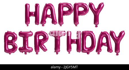 3d illustrazione di happy compleanno lettera palloncini rosa scuro isolato sullo sfondo Foto Stock