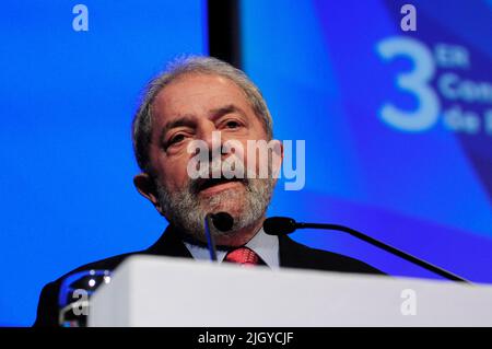 L'ex presidente brasiliano Luiz Inacio da Silva noto come Lula durante una conferenza Foto Stock