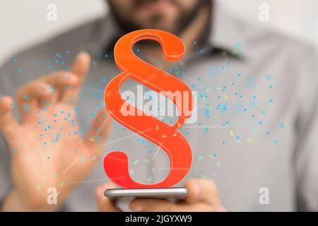 Una persona che presenta una proiezione virtuale del segno di paragrafo Foto Stock