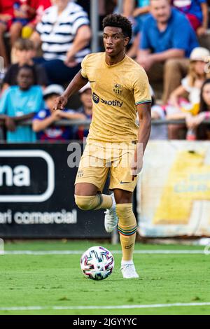 Olot, Spagna. 13th luglio 2022. Balde (FC Barcelona) in azione durante la partita di calcio amichevole tra l'UD Olot e il FC Barcelona, presso il Nou Estadi Municipal di Olot, Spagna, il 13 luglio 2022. Foto: SIU Wu. Credit: dpa/Alamy Live News Foto Stock