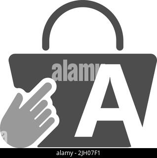 Shopping bag online, cursore clic mano icona con lettera A illustrazione Illustrazione Vettoriale