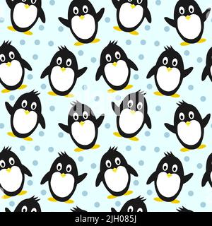 Modello con un pinguino carino su sfondo blu. Illustrazione vettoriale. Illustrazione Vettoriale