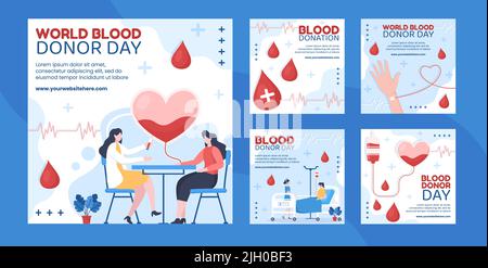 World Blood Donor Day Social Media Post Template Flat Cartoon background Vector Illustration Illustrazione Vettoriale