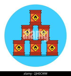 ferro barili deposito piramide. stoccaggio di sostanze infiammabili. illustrazione vettoriale piatta Illustrazione Vettoriale