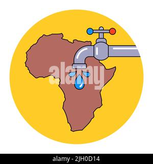 Mancanza di acqua potabile pulita nel continente africano. Illustrazione Vettoriale