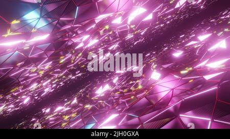 Illustrazione 3D sfondo per la pubblicità e lo sfondo in retro e fantascienza cyberpunk scena. Rendering 3D in un concetto decorativo. Foto Stock