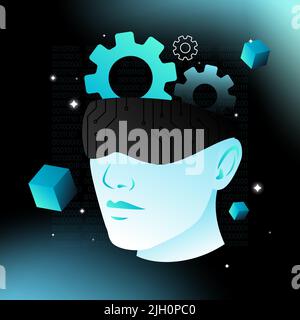 Intelligenza artificiale, illustrazione isometrica dell'apprendimento automatico. Illustrazione vettoriale Illustrazione Vettoriale