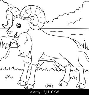 Urial Animal Coloring Page for Kids Illustrazione Vettoriale