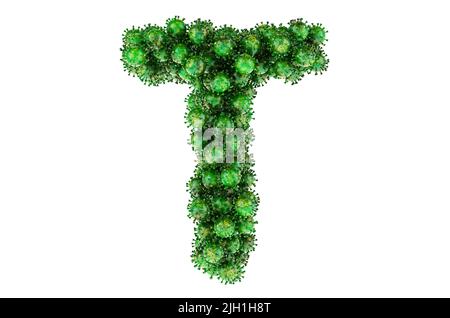 Lettera T da virus verdi. 3D rendering isolato su sfondo bianco Foto Stock