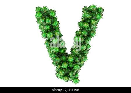 Lettera V dei virus verdi. 3D rendering isolato su sfondo bianco Foto Stock