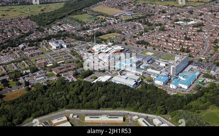 Vista aerea dell'Aintree University Hospital, Liverpool, Merseyside Foto Stock