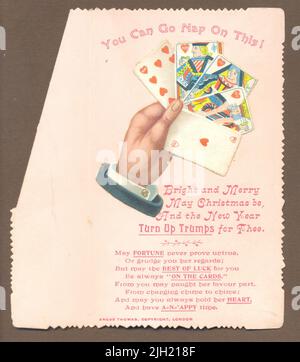 Biglietto di auguri Chromolithographed punning con on Laid die cut Scraps pubblicato da Angus Thomas Foto Stock