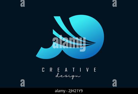 Logo creativo JO J o con lettere blu e design di concetto stradale. Lettere con disegno geometrico. Illustrazione vettoriale con lettera e creati Illustrazione Vettoriale