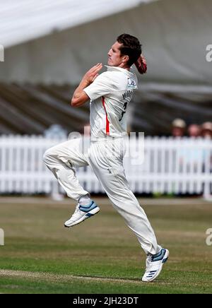 Southport, Regno Unito. 14th luglio 2022. Trafalgar Road Ground, Southport, Inghilterra: 14th luglio 2022, LV=County Cricket, Lancashire versus Somerset: Will Williams of Lancashire Credit: Action Plus Sports Images/Alamy Live News Credit: Action Plus Sports Images/Alamy Live News Foto Stock