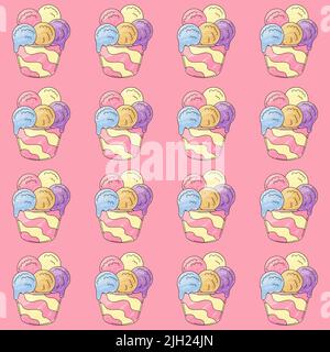 Gelato senza cuciture. Palle di gelato multicolore. Simpatico motivo estivo. Stampa Illustrazione Vettoriale