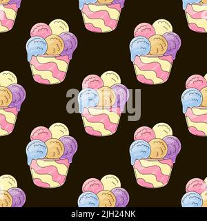 Gelato senza cuciture. Palle di gelato multicolore. Simpatico motivo estivo. Stampa per disegno di stoffa, tessuto Illustrazione Vettoriale