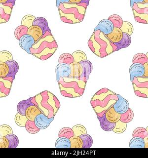 Palle di gelato multicolore. Gelato senza cuciture. Simpatico motivo estivo. Stampa per disegno di stoffa, tessuto Illustrazione Vettoriale