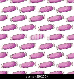 Motivo rosa caramella senza cuciture. Modello carino con dolci. Stampa per disegno di stoffa, tessuto, tessuto, carta da parati, carta da imballaggio Illustrazione Vettoriale