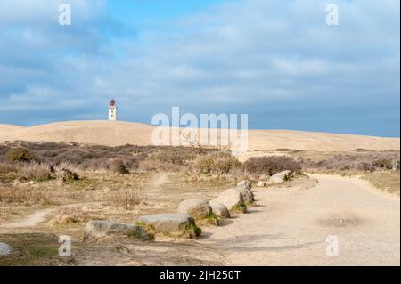 Faro di Rubjerg Knude, comune di Hjørring nella regione dello Jutland settentrionale, Danimarca Foto Stock