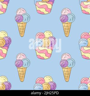 Gelato senza cuciture. Palle di gelato multicolore. Simpatico motivo estivo. Stampa per disegno di stoffa, tessuto, tessuto, carta da parati Illustrazione Vettoriale