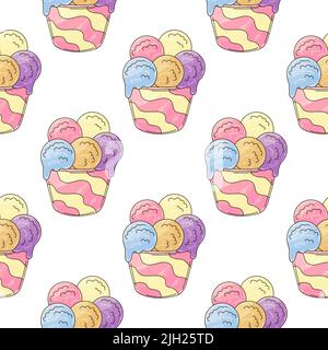 Gelato senza cuciture. Palle di gelato multicolore. Simpatico motivo estivo. Stampa per il disegno del panno Illustrazione Vettoriale