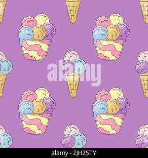 Gelato senza cuciture. Palle di gelato multicolore. Simpatico motivo estivo. Stampa per disegno di stoffa, tessuto, tessuto Illustrazione Vettoriale