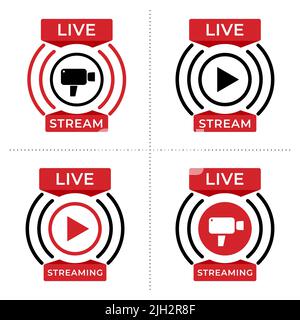 Raccolta di simboli Live streaming per Web e app. Icona Live Stream impostata. Illustrazione vettoriale piatta Illustrazione Vettoriale